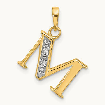 Diamond Letter M Initial Pendant, 14K with Rhodium