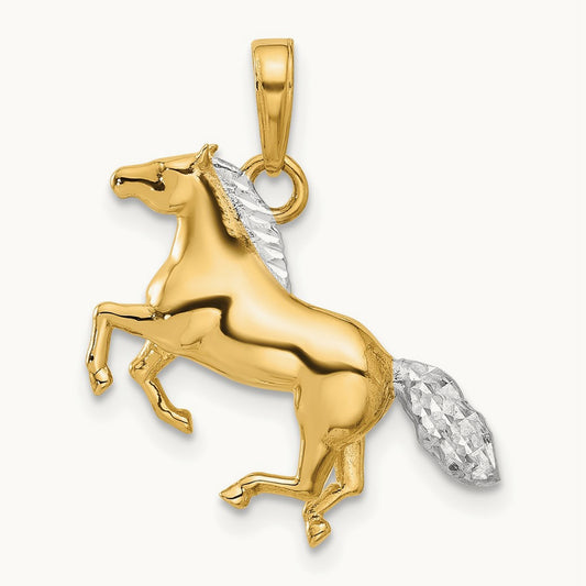 D/C 3D Horse Pendant, 14K with White Rhodium