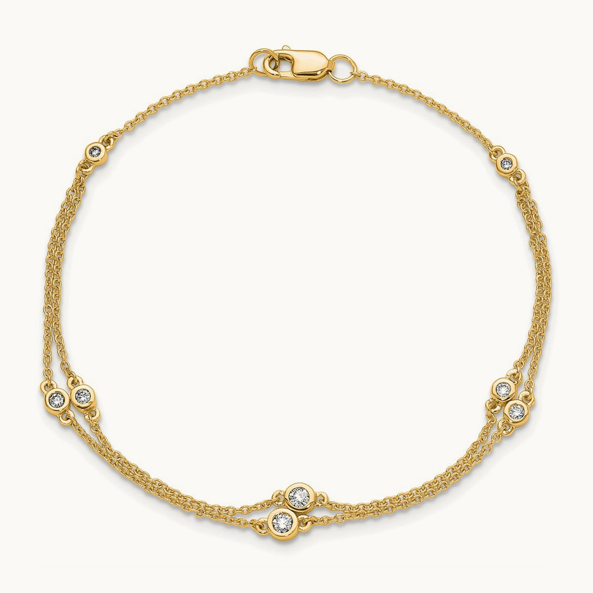 Diamond Multi Station Double Strand Bracelet — 14K Yellow Gold