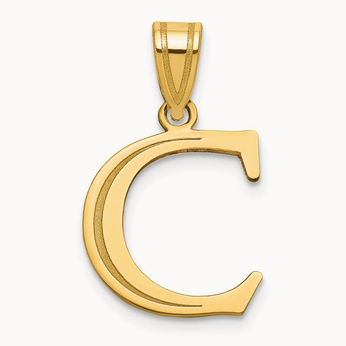Polished Etched Letter C Initial Pendant, 14K