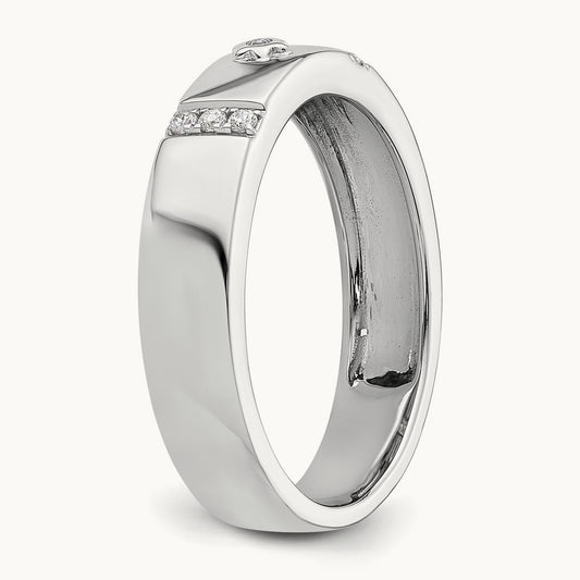 Star of David Diamond Mens Complete Wedding Band, 14K White Gold