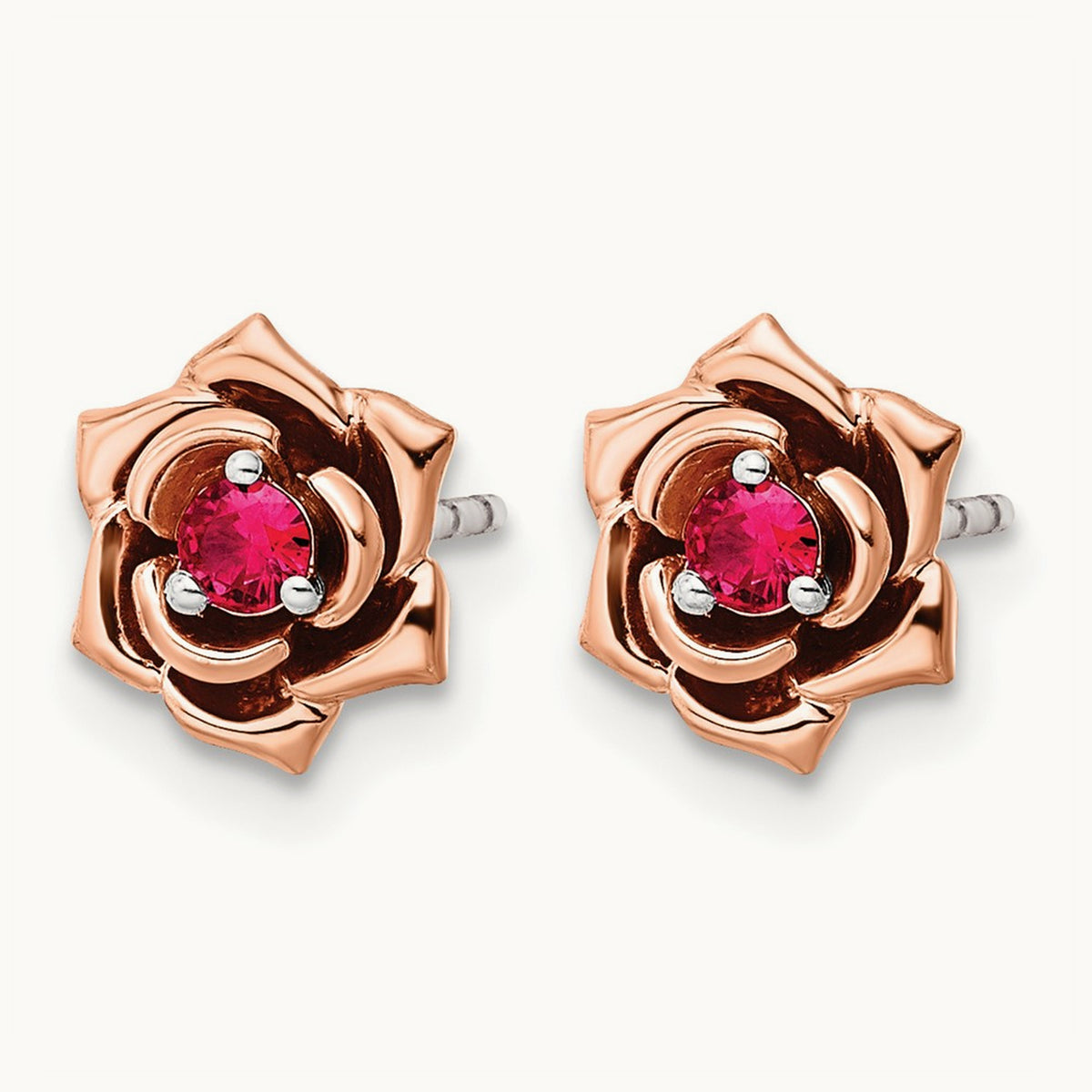 & Rose Ruby Flower Post Earrings, 14K Two-tone White