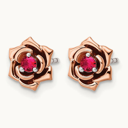 & Rose Ruby Flower Post Earrings, 14K Two-tone White