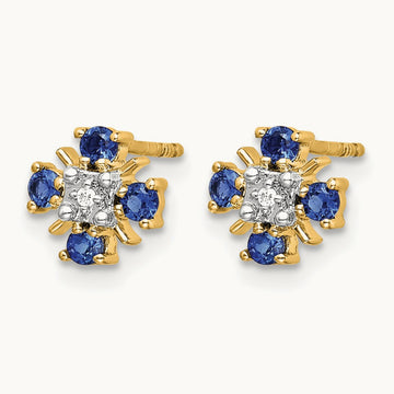 Blue Sapphire and Diamond Post Earrings — 14K Yellow Gold