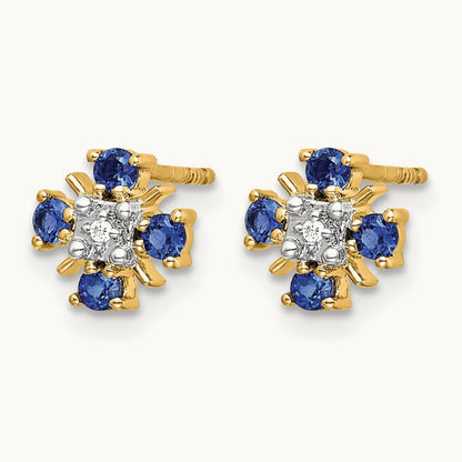 Blue Sapphire and Diamond Post Earrings — 14K Yellow Gold