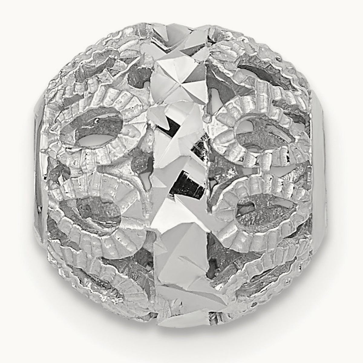 Diamond-cut Filigree Ball Chain Slide — 14K White Gold