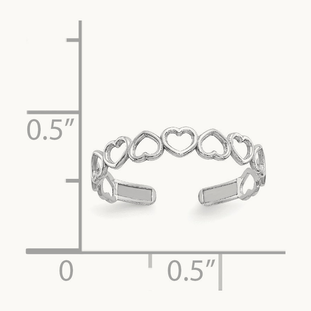 Polished Cut Out Hearts Toe Ring, 14K White Gold