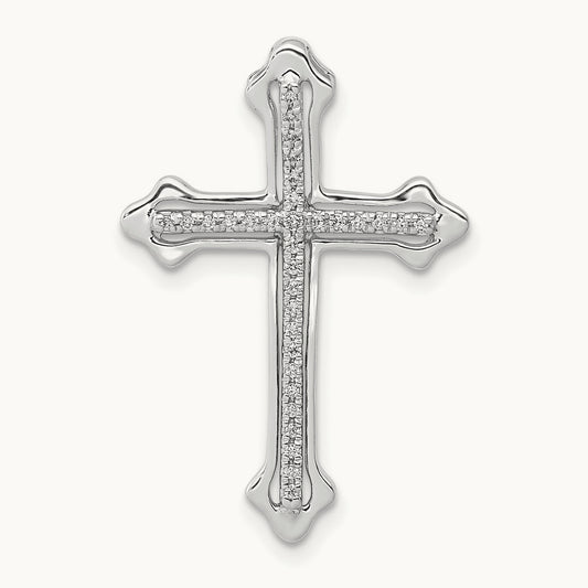 Polished 1/10ct. Diamond Budded Cross Chain Slide, 14K White Gold