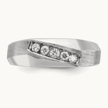 IBGoodman Men's Polished & Satin 5-Stone Diamond Ring, 14K White Gold