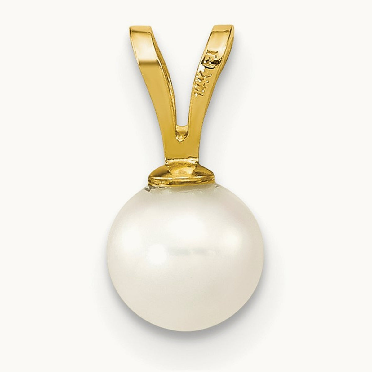 5- White Round Freshwater Cultured Pearl Pendant, 14K