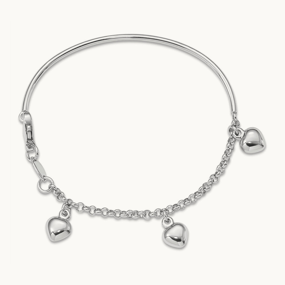 Polished Dangle Heart Baby Bracelet — 14K White Gold