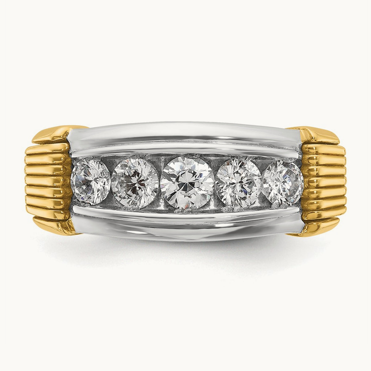 IBGoodman Men's Polished & Textured 5-Stone Dia Ring, 14K Two-tone
