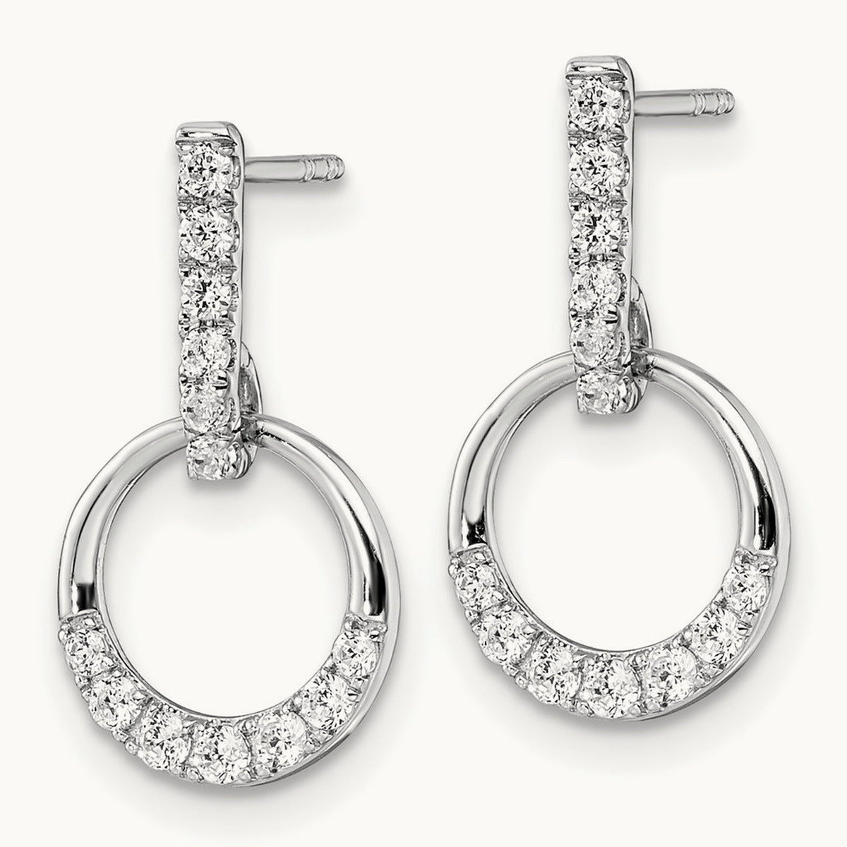 Circle Diamond Dangle Post Earrings, 14K White Gold