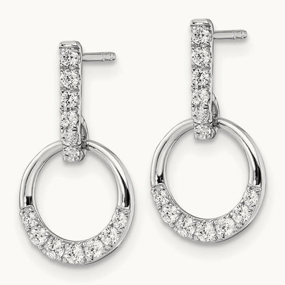 Circle Diamond Dangle Post Earrings, 14K White Gold