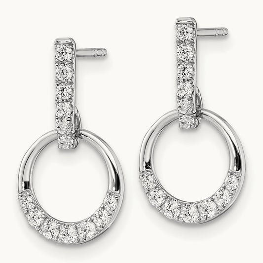 Circle Diamond Dangle Post Earrings, 14K White Gold