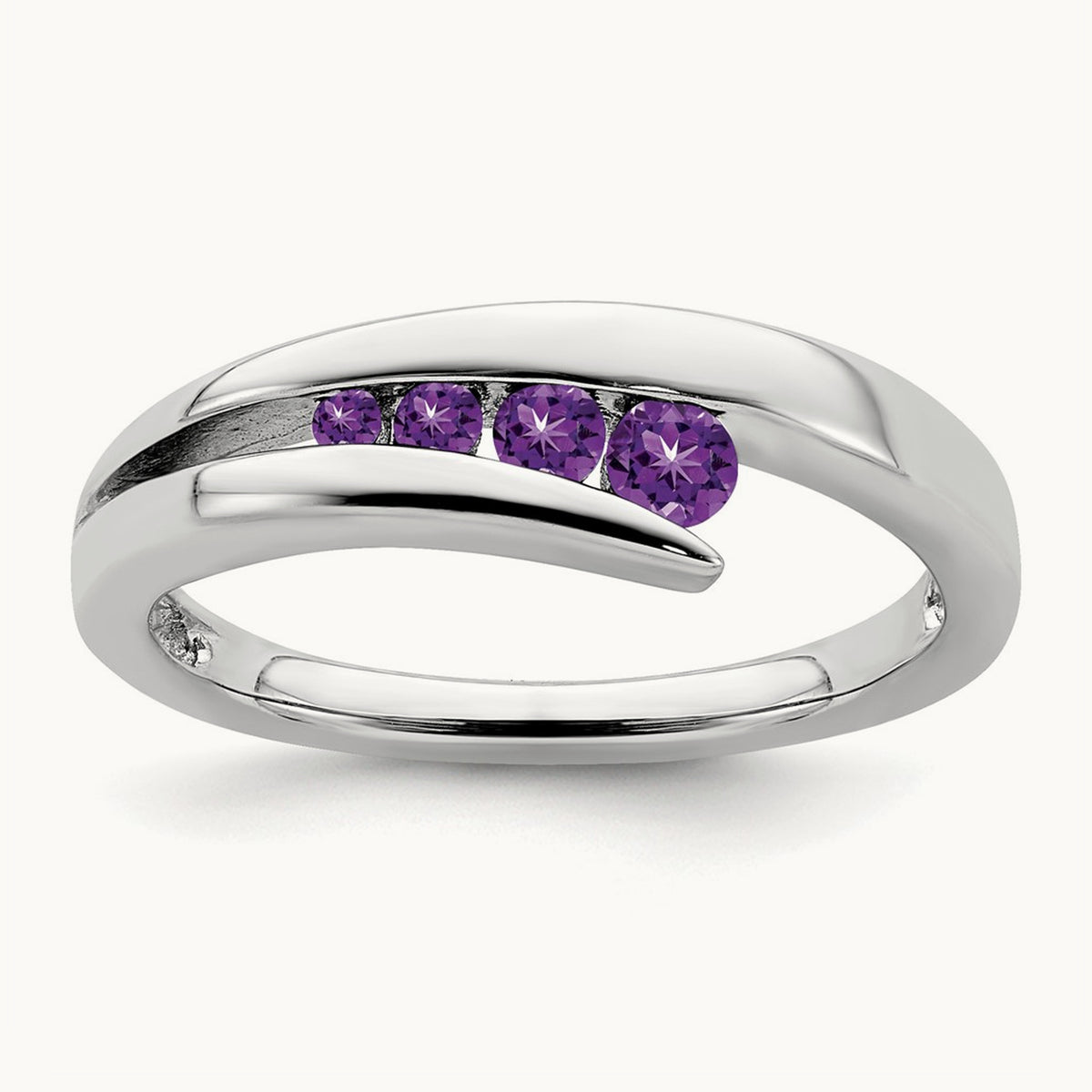 Amethyst 4-stone Ring — 14K White Gold, 7