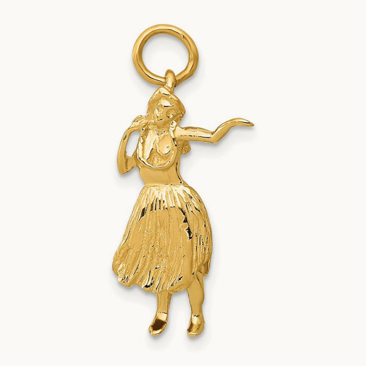 3-D Hula Dancer Charm, 14K