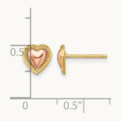 Beaded Heart Post Earrings, 14K Two-tone