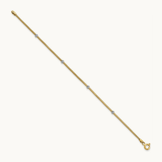 Woven Flexible D/C Beads Bracelet, 14K with Rhodium