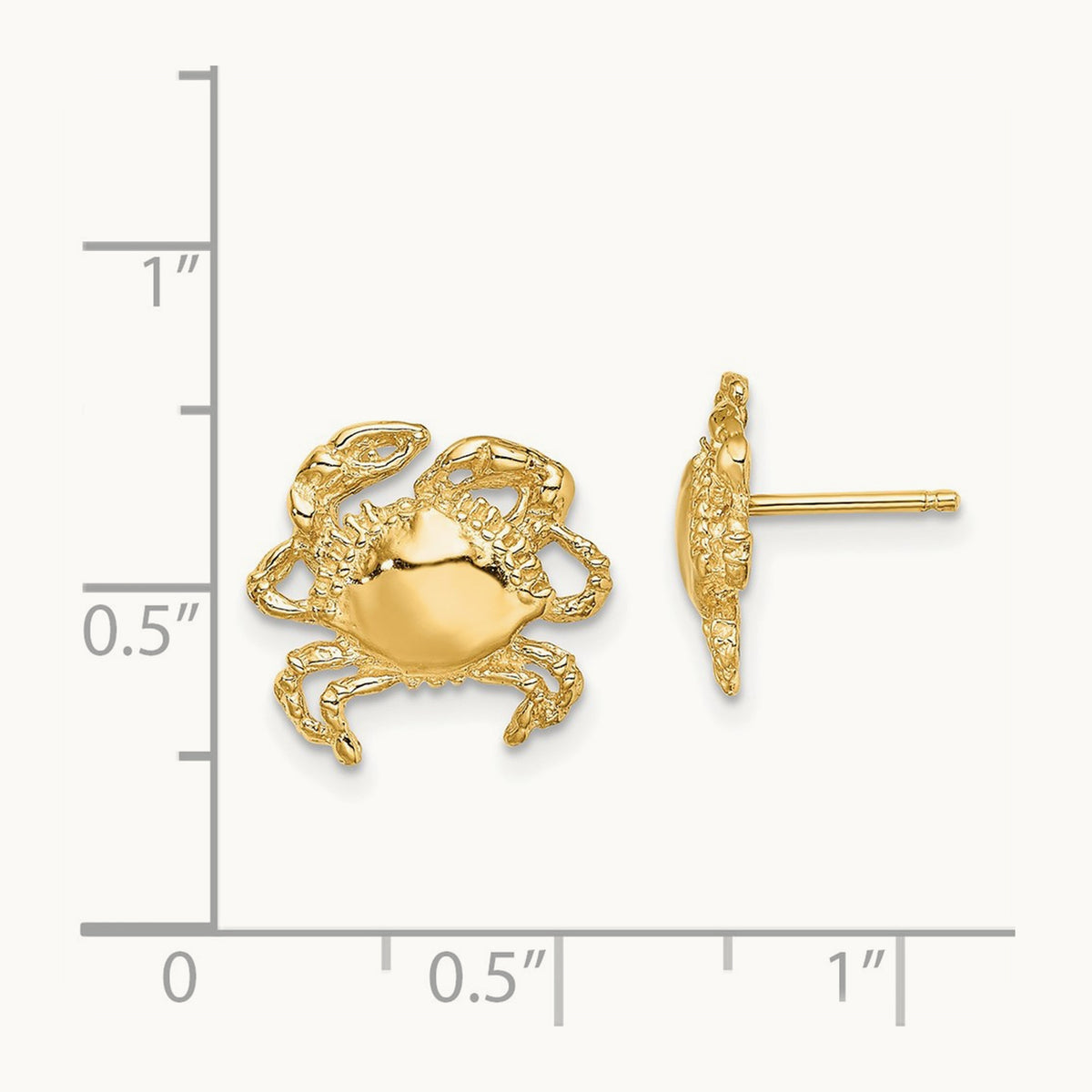 2-D / Polished Crab Post Earrings, 14K