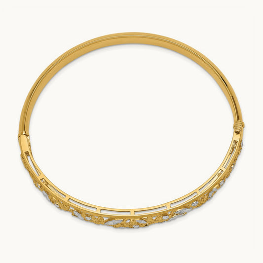 w/White Rhodium Diamond-cut Graduated Hinged Bangle Bracelet, 14K