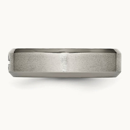 Brushed Center Cross Design Beveled Edge Band — 6mm