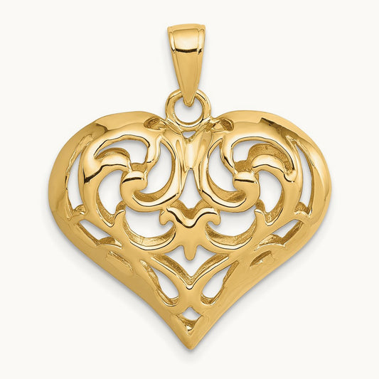 Polished 3-D Filigree Puffed Heart Pendant — photo set