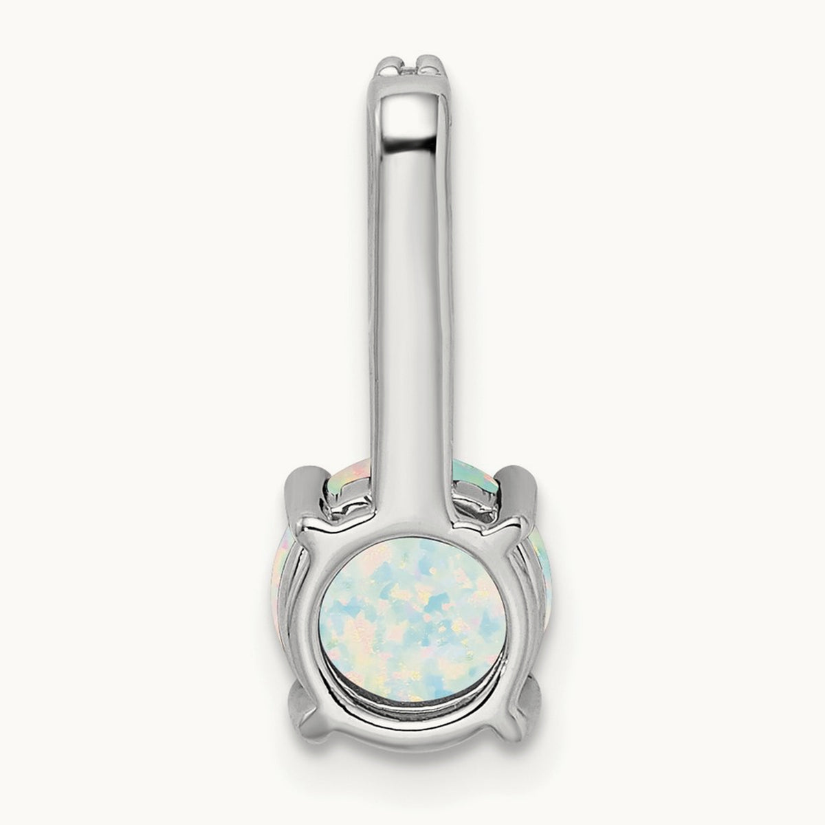 Round Created Opal and Diamond Pendant, 14K White Gold