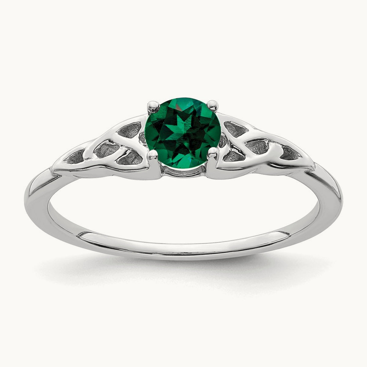 Created Emerald Celtic Knot Ring — 14K White Gold, 7