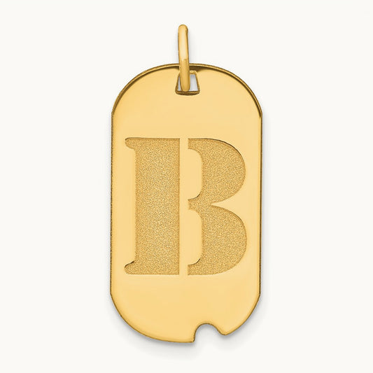 Polished Initial Dog Tag Pendant — 14K Yellow Gold, B