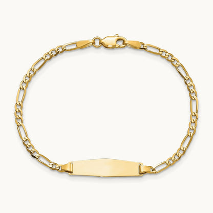 Soft Diamond Shape Figaro Link ID Bracelet, 14K