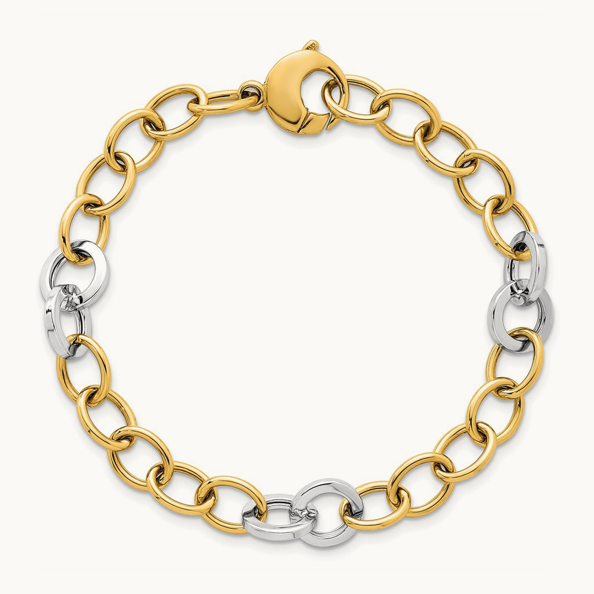 Polished Fancy Circle Chain Bracelet, 9.75mm, 14K Two-tone