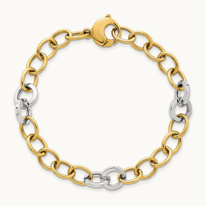 Polished Fancy Circle Chain Bracelet, 9.75mm, 14K Two-tone