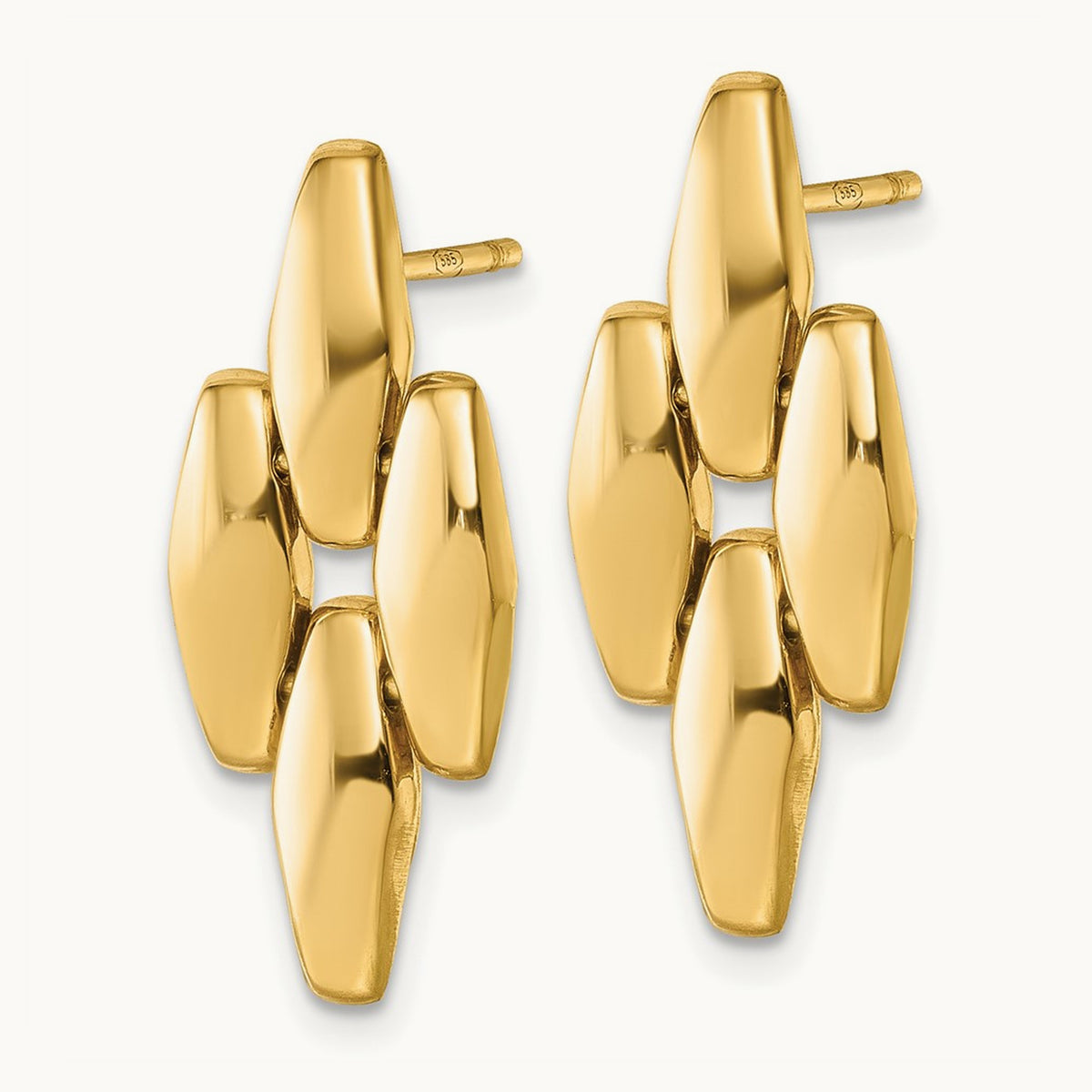 Polished Fancy Link Dangle Post Earrings, 14K