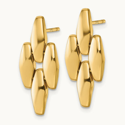 Polished Fancy Link Dangle Post Earrings, 14K