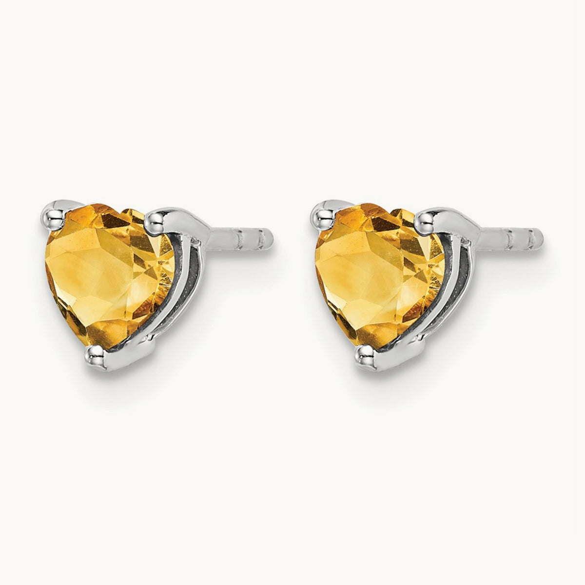 Heart Citrine Earrings, 14K White Gold