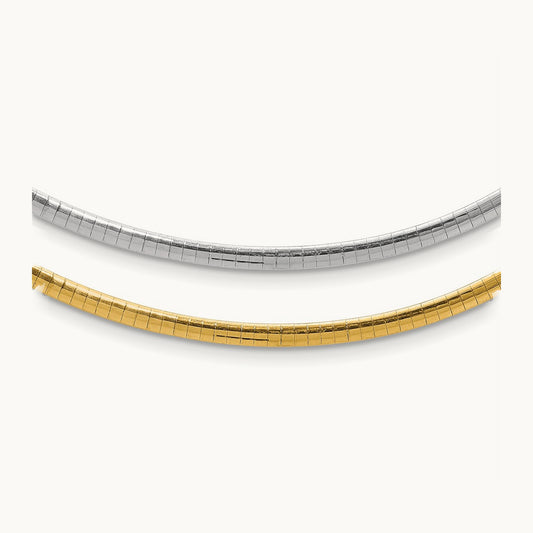 Reversible White & Yellow Domed Omega Necklace — 3mm
