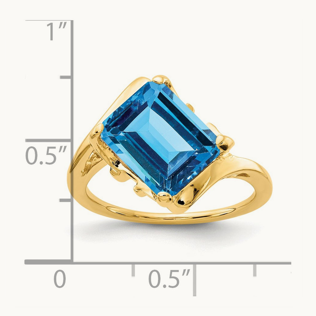 10x8mm Emerald Cut Blue Topaz ring, 14K