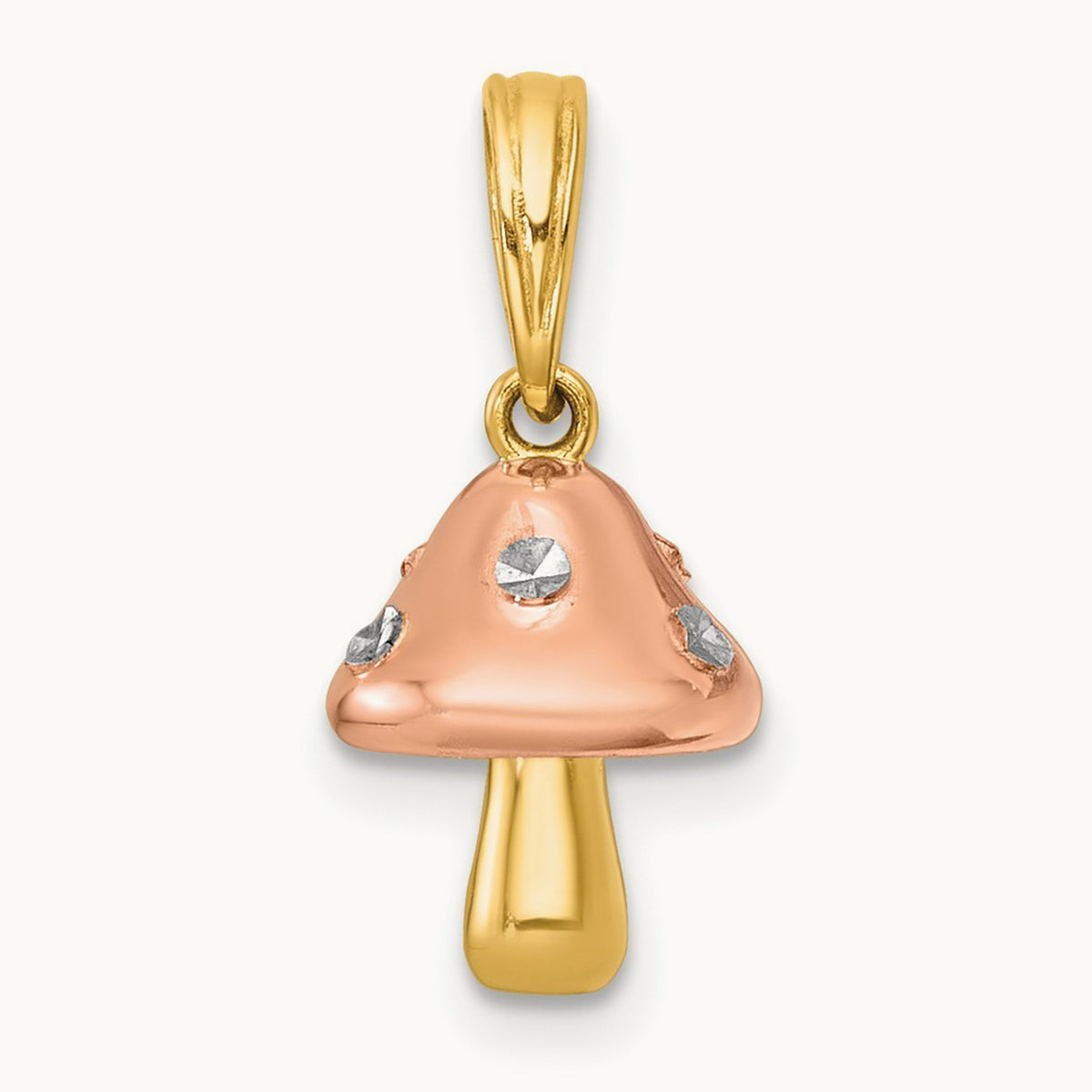 plating Polished 3-D Mushroom Charm, 14K with White Rhodium and Rose