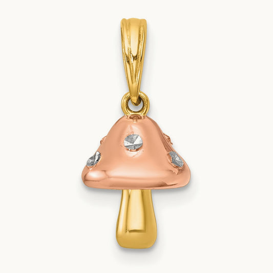 plating Polished 3-D Mushroom Charm, 14K with White Rhodium and Rose