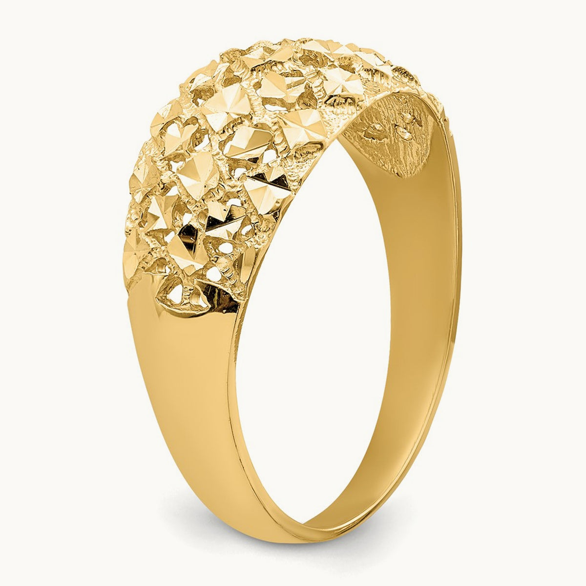 Diamond-cut Mini Diamond Pattern Dome Ring, 14K