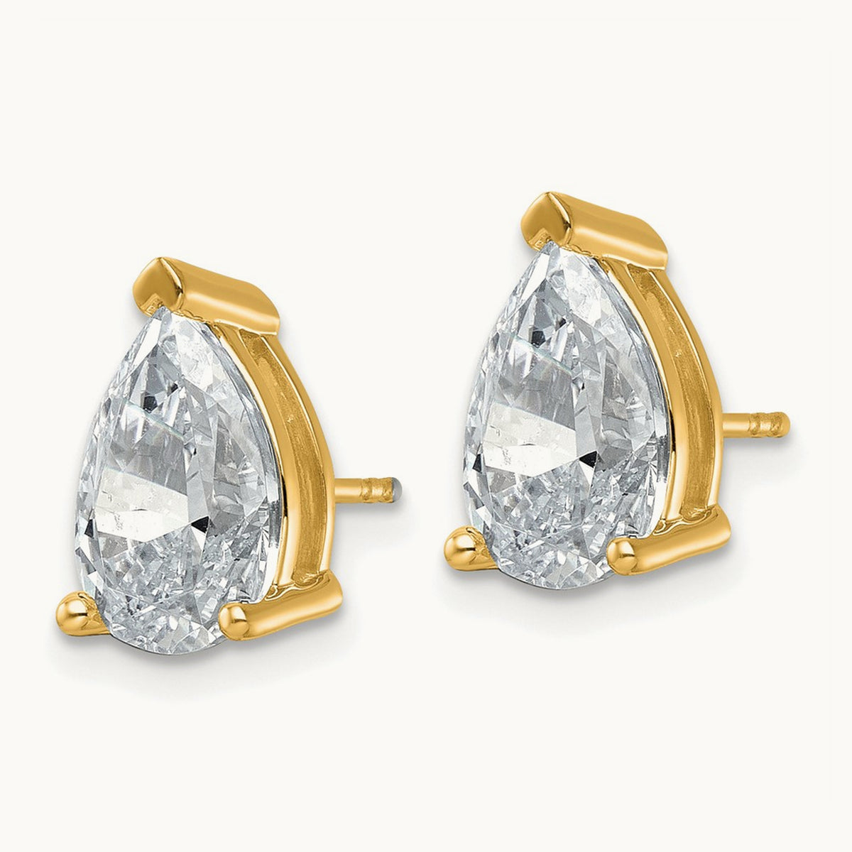Pear 3 Prong Stud Earrings, 0.50-6.00 ct tw Lab-Grown Diamond — 5 ct, 14K Yellow Gold