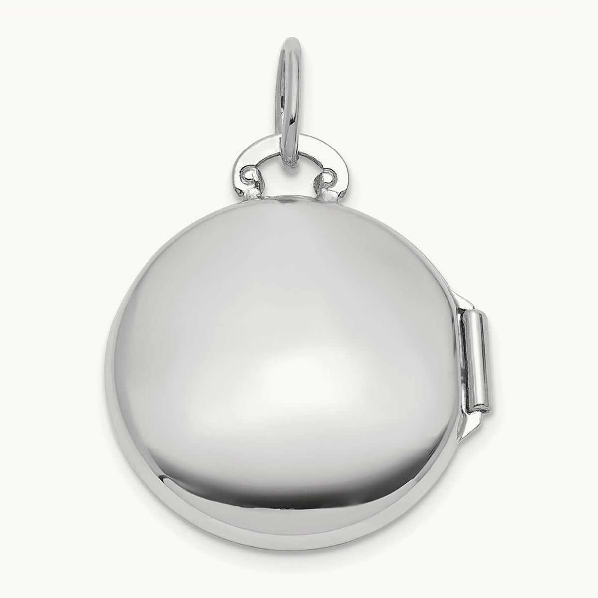 Polished Diamond Round Locket, 16mm, 14K White Gold