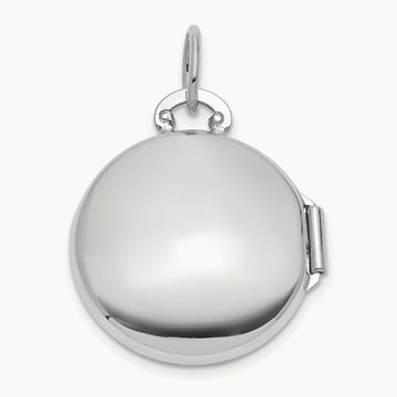 Polished Diamond Round Locket, 16mm, 14K White Gold