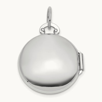 Polished Diamond Round Locket, 16mm, 14K White Gold