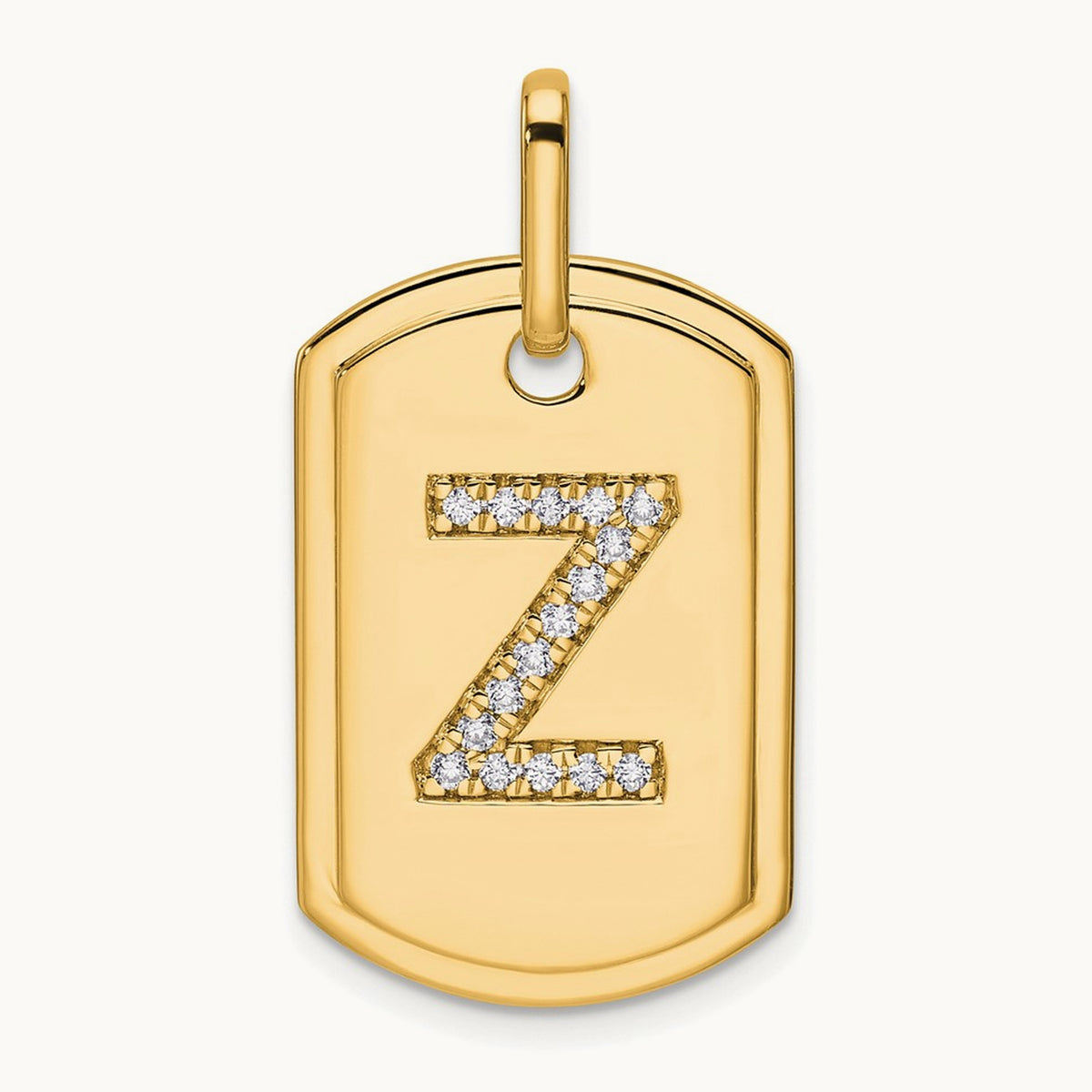 Diamond Dog Tag Charm — 14K Yellow Gold, Z