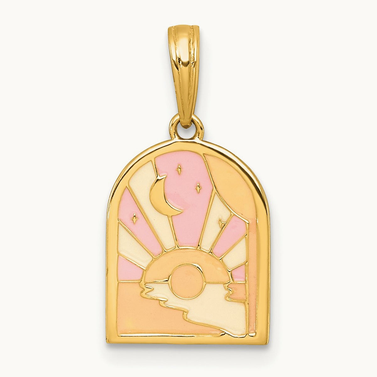Polished Multi Color Enamel Sunset and Moon Charm, 14K