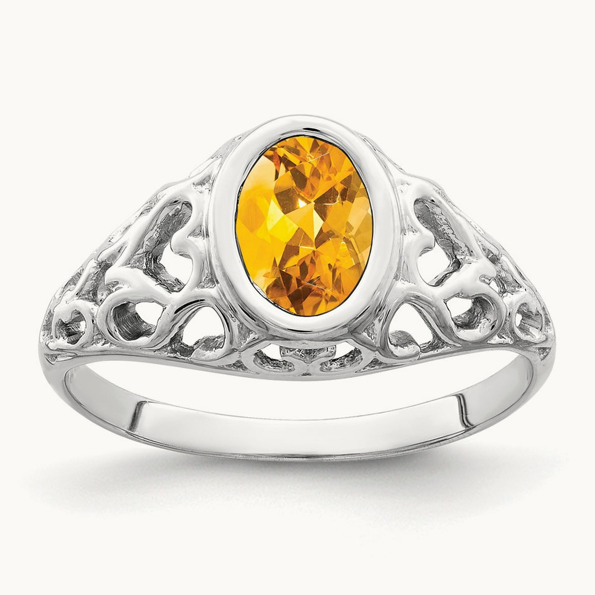 7x5mm Oval Citrine ring, 14K White Gold