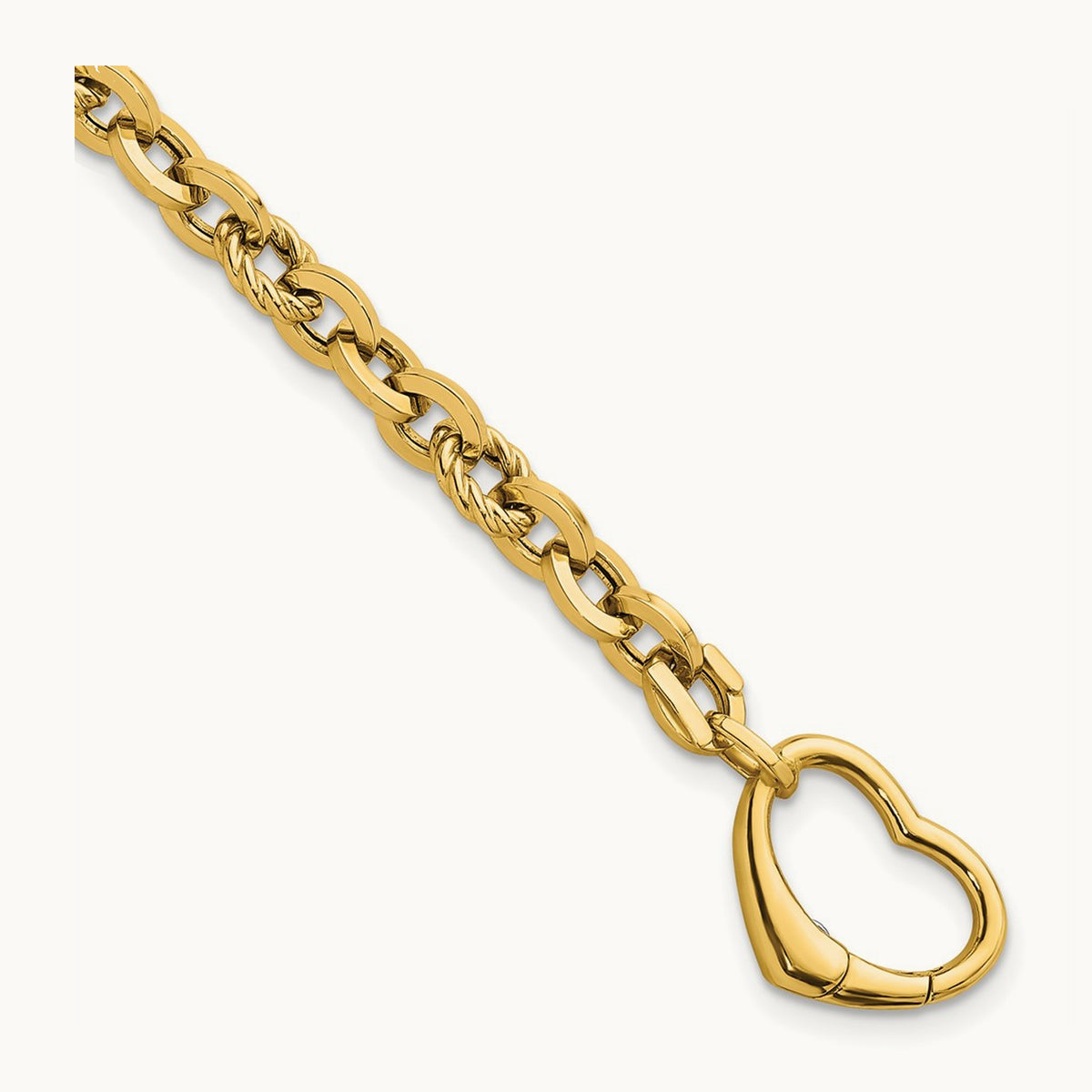 Polished & Twisted Link Heart Clasp 7.5 in Bracelet, 14K