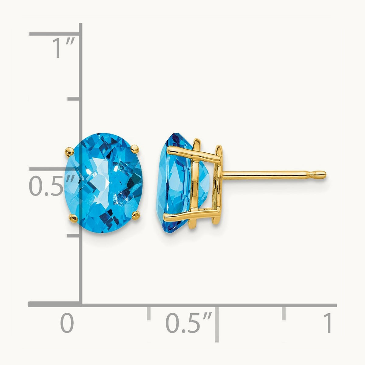 9x7mm Oval Blue Topaz Checker Earrings, 14K
